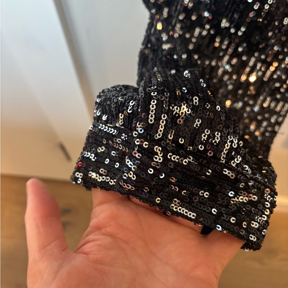 Zara Black and Silver Sequin Cropped Pants 020 - Picture 4 of 7